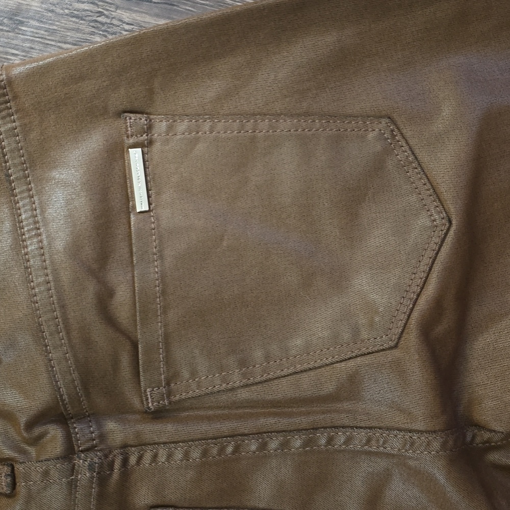 WHBM WHITE HOUSE BLACK MARKET    Vachetta Brown Faux Leather Skinny Jeans sz 0 L - Picture 4 of 9